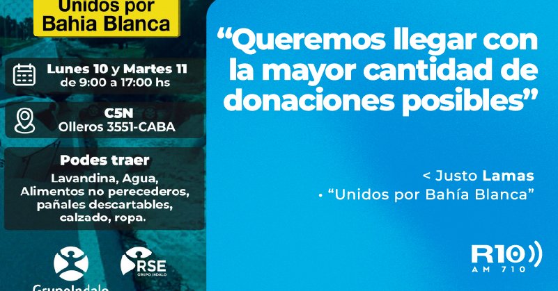 #AUDIO 📻 | “Queremos llegar con la mayor cantidad de donaciones posibles”

🎙️ <a href="/justolamas/">Justo Lamas</a> habló con <a href="/VillarruelDario/">Dario Villarruel</a> en #SecretoDeSumario brindó los detalles de la cruzada solidaria del Grupo Indalo “Unidos por Bahía Blanca”

🎧 acortar.link/wVP2rH