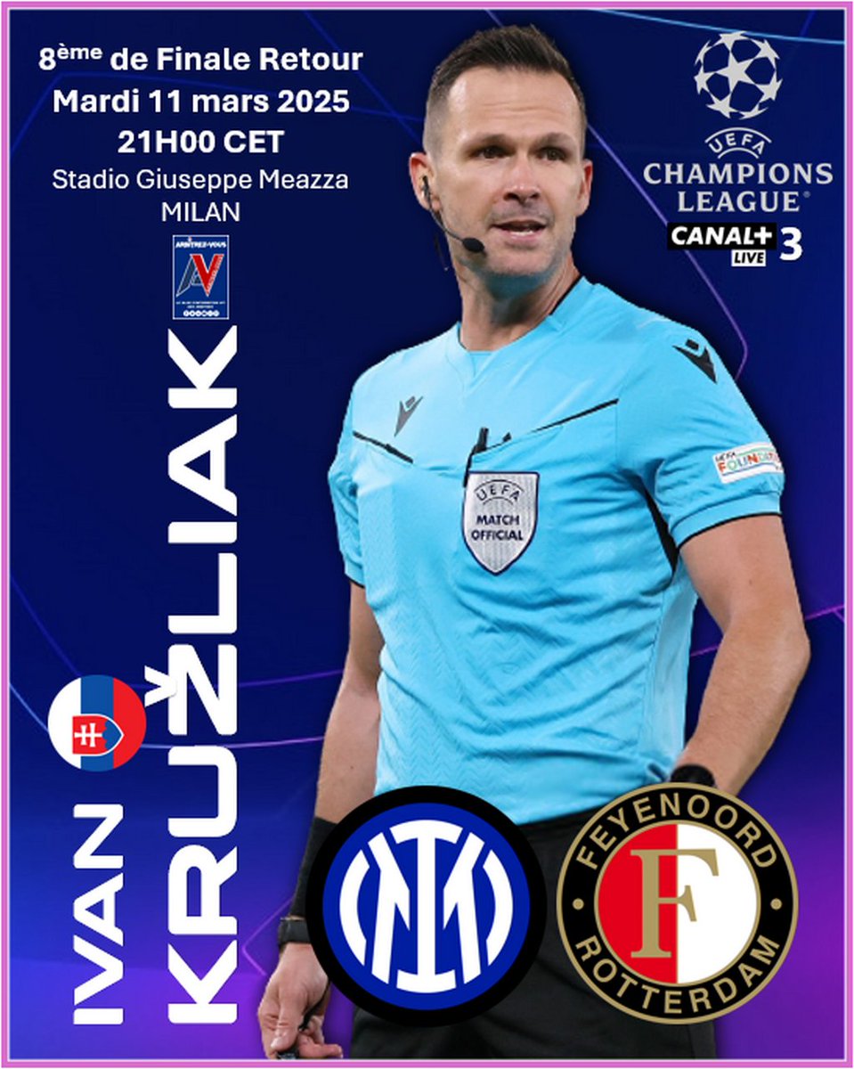 ArbitrezVous's tweet photo. 🌍| #UEFA - 🏆 #ChampionsLeague #UCL
On connaît les arbitres des trois autres huitièmes de Finale Retour du 11 mars 2025 🤩👍
#LIVPSG #INTERFEY #B04FCB
@ChampionsLeague @FFF @ArbitresSAFE @deux_zero @MathouxHerve @CanalplusFoot @lequipe @sports_ouest https://t.co/mjtkCYjpco