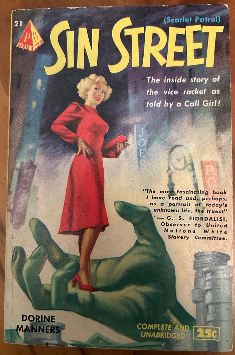 SurrealLust's tweet image. Gorgeous big city/bad girl cover art on Pyramid Books #21 ‘Sin Street’. Fantastical art with the most prim call girl in North America. Cover artist unlisted. #pulpart #goodgirlart #truedetective