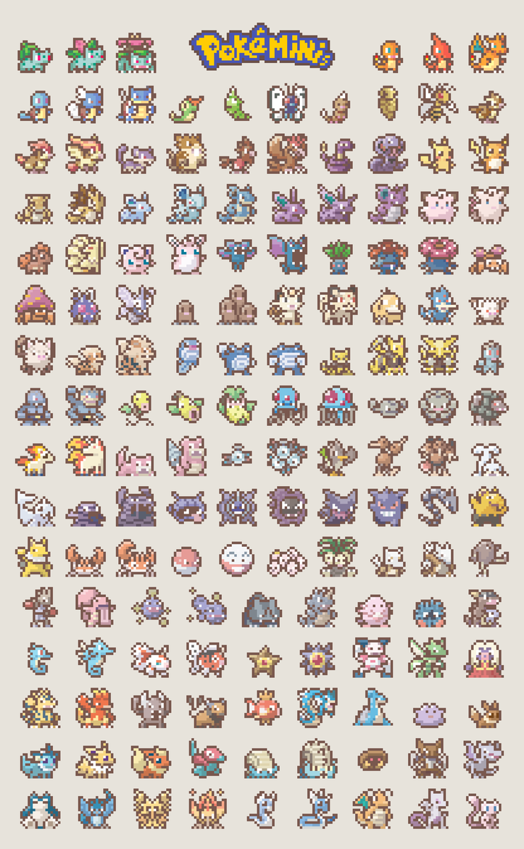 Toadzillart's tweet image. Phew! 🎉 It's complete! Proud to present the full Pokeminis Collection: Kanto Edition! 🌟

#Pokemon #Nintendo #pixelart