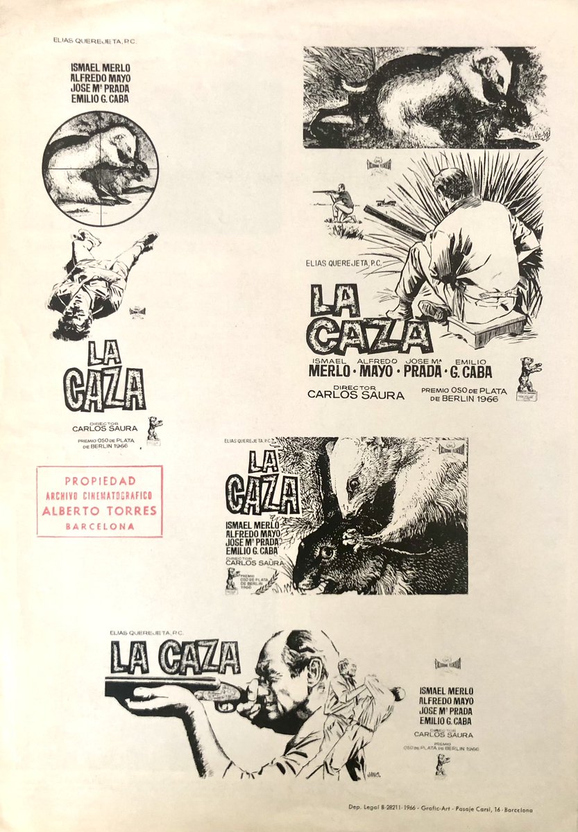 📽️ “La caza” de Carlos Saura, (1966).
🎬 Reparto: Ismael Merlo, Alfredo Mayo, José María Prada, Emilio Gutiérrez Caba, Fernando Sánchez Polack, Violeta García y María Sánchez Aroca.
🎥 Producida por Elías Querejeta y Saura
🎼Música, Luis de Pablo 
💡Fotografía, Luis Cuadrado