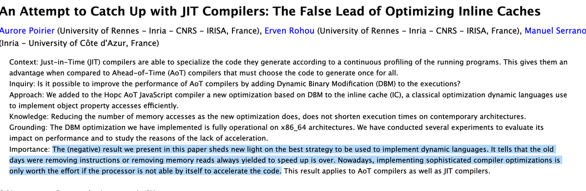 optimizing modern CPUs does not match textbook, heavily researched methods (cache most prominently, also microcode)

arxiv.org/abs/2502.20547