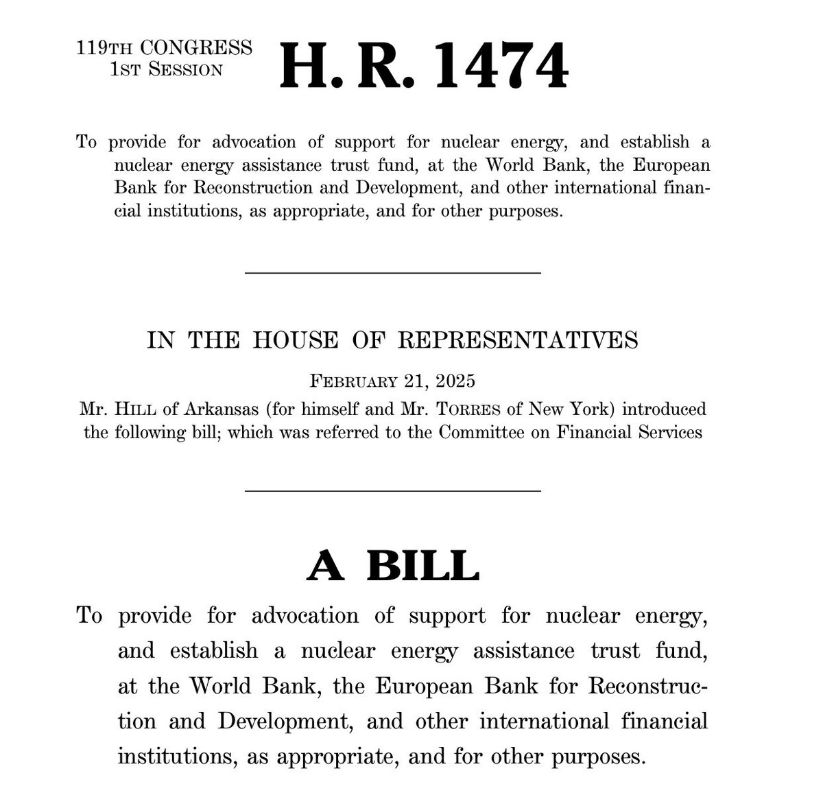 Arnab Datta (@arnabdatta321) on Twitter photo This is a great bill from <a href="/RepFrenchHill/">French Hill</a>.
Its time to end the World Bank’s total prohibition on nuclear energy. This is a great bill from <a href="/RepFrenchHill/">French Hill</a>.
Its time to end the World Bank’s total prohibition on nuclear energy.