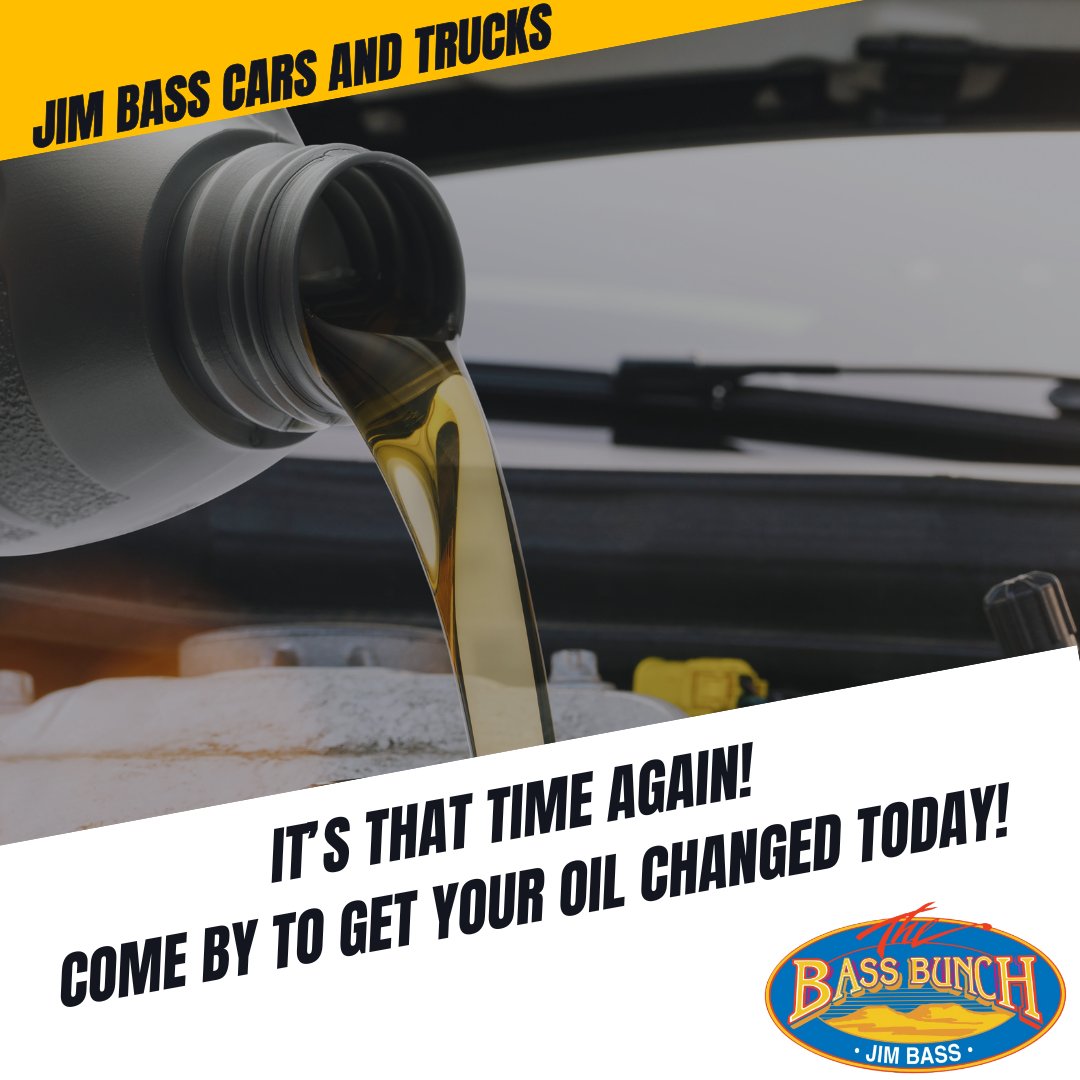 Regular oil changes keep your engine running smoothly! 🚗🔧 Get yours done at Jim Bass Cars and Trucks, and keep your ride in top shape! #ServiceSunday #JimBassCarsAndTrucks  #OilChange #CarMaintenance #AutoService #ServiceYourCar #CarLovers #SmoothRide #JimBassCars #CarCareTips