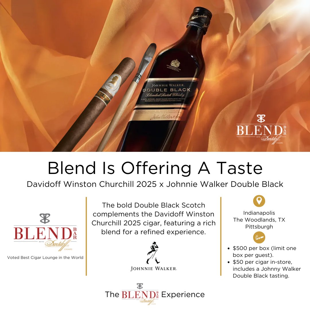 Johnnie Walker Double Black and Davidoff Winston Churchill 2025 The Artist, where bold whisky meets cigar mastery for an unforgettable experience.

#BlendBarCigar #DavidoffCigars #johnniewalker #TimeBeautifullyFilled #Davidoff #premiumcigar #davidoffwinstonchurchill