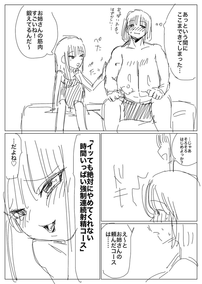 筋肉ふたなりがルーインドオーガズム風俗に行く話を描いてます 