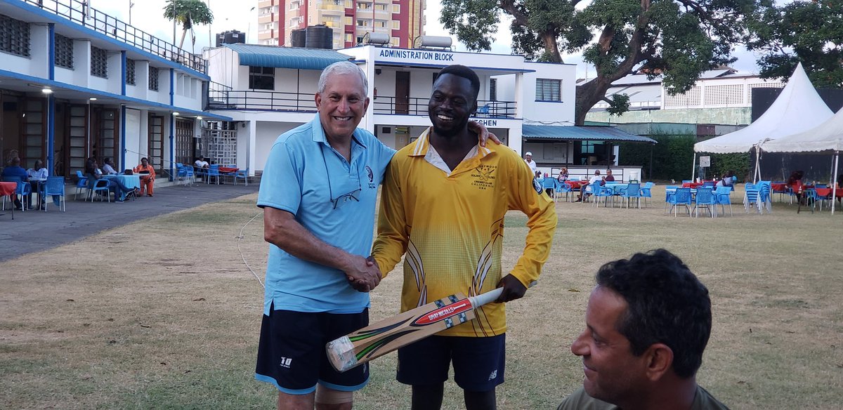 What a privilege! Daudi, Wycliffe, and Dennis travelled to Mombasa to play with Mombasa Sports Club, thanks to David Waters &amp; Hollywood Cricket Club (US). Grateful for the top-tier bat gifted to Wycliffe and Jimmy’s generous kit bag donation. #EACDT #CricketForChange