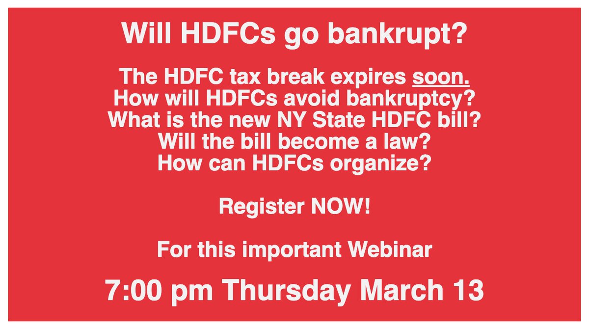 Webinar 7:00 pm Thurs 3/13: Pass the Bill to Save HDFCs!
PRE-REGISTER FOR THE WEBINAR NOW! CLICK:
us02web.zoom.us/webinar/regist…
SHARE WIDELY! <a href="/SenatorRJackson/">Robert Jackson</a> <a href="/GovKathyHochul/">Governor Kathy Hochul</a> <a href="/BrianKavanaghNY/">NYS Senator Brian Kavanagh 卡范納</a> <a href="/LindaBRosenthal/">Linda B. Rosenthal “the #OriginalRosenthal”</a> <a href="/AndreaSCousins/">Sen. Stewart-Cousins</a> @CarlHeastie <a href="/CordellCleare/">Cordell Cleare</a> <a href="/assemblymanalt1/">Assemblyman Al Taylor</a>