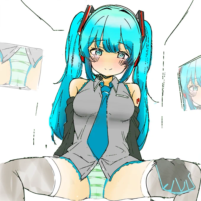 今回の初音ミクは、構図が凝っているようでいつも描いてるパターンの向き変えみたいなところあります。(似た構図で納得いくまで繰り返すタイプ) #初音ミク #初音ミクの日