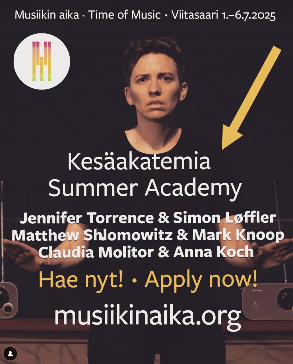 MShlom's tweet image. Application for 3 courses for composers, performers & sound-artists at Time of Music in Finland in July 2025. Deadline for applications midnight tonight.
musiikinaika.org/kurssit-2025/