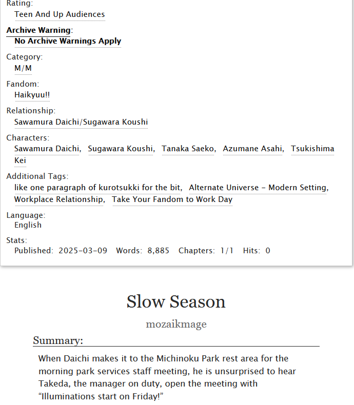 GOOD BIG BANG FIC MORNING EVERYONE <a href="/DaiSugaBigBang/">🐻🐰DaiSuga Big Bang 2026 | Sign Ups Start 15 Apr</a> 
archiveofourown.org/works/63713461
writer: ME
beta: <a href="/Ginny_Love_13/">Ginny.xx</a> 
artist: <a href="/rinablet/">reen🍉 ➡️ blue☁️</a> 
#daisugabigbang2024
PLEASE ENJOY DAISUGA FALLING IN LOVE AT A RANDOM NATURE PARK IN WINTER. THANK YOU.