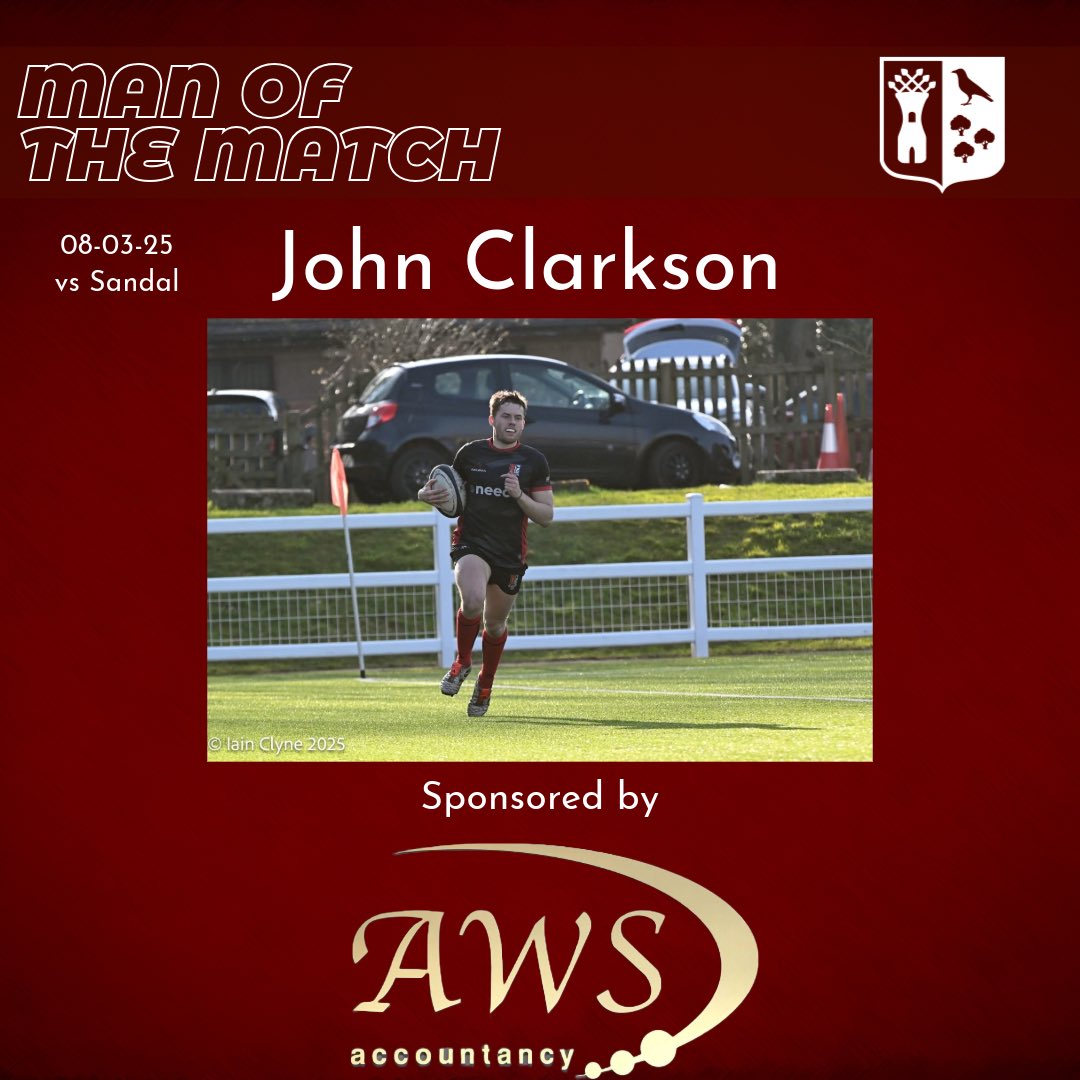 Congratulations to John Clarkson who received Saturdays Man of the match award.

Kindly sponsored by 
AWS Accountancy