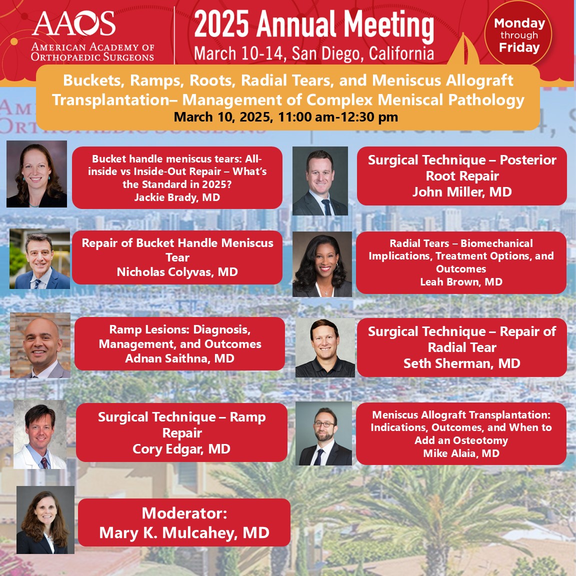 Mary Mulcahey (@marykmulcaheymd) on Twitter photo #AAOS2025 starts tomorrow! Join us for a great discussion about the management of complex meniscal pathology!
#orthotwitter #savethemeniscus #sportssurgeons
<a href="/LoyolaOrthoRes/">Loyola Orthopaedic Residency</a> <a href="/DrNickColyvas/">Nicholas Colyvas MD</a> <a href="/phx_ortho/">Adnan Saithna, MD, FAANA</a> <a href="/SethLShermanMD/">Seth L Sherman, MD</a> <a href="/MichaelAlaiaMD/">Michael Alaia, M.D</a> #AAOS2025 starts tomorrow! Join us for a great discussion about the management of complex meniscal pathology!
#orthotwitter #savethemeniscus #sportssurgeons
<a href="/LoyolaOrthoRes/">Loyola Orthopaedic Residency</a> <a href="/DrNickColyvas/">Nicholas Colyvas MD</a> <a href="/phx_ortho/">Adnan Saithna, MD, FAANA</a> <a href="/SethLShermanMD/">Seth L Sherman, MD</a> <a href="/MichaelAlaiaMD/">Michael Alaia, M.D</a>