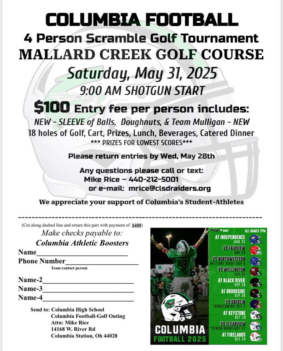 Columbia football golf outing 2025. Looking forward to seeing everyone