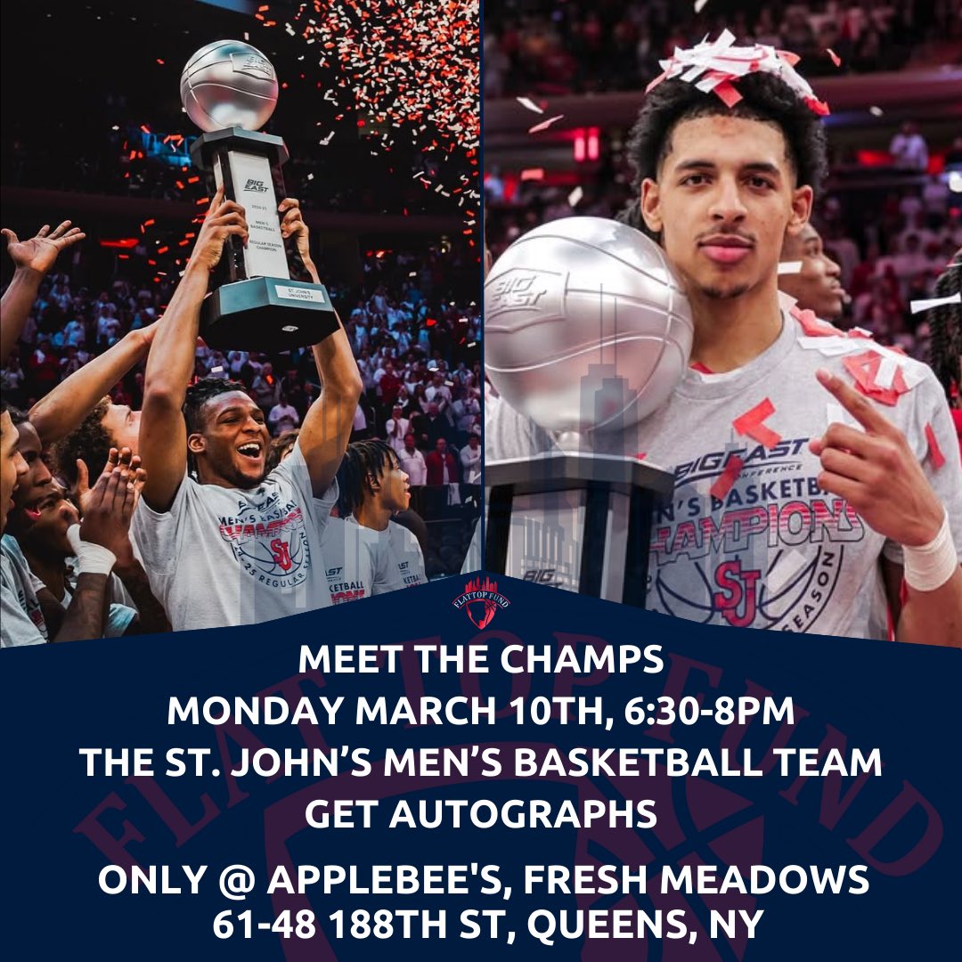 Johnnie’s Nation come join us tomorrow night at Applebees right here in Queens by campus from 6:30 to 8pm 🫡