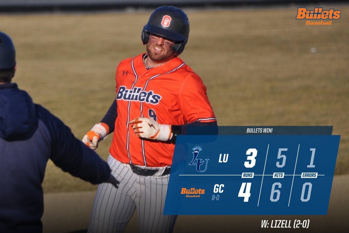 Gettysburg Baseball (@gburgbase) on Twitter photo BULLETS (8-0) WIN!
Gettysburg 4 | Lasell 3
Sr. LF Matt Nichols drives in 3 runs, including the game winner in the bottom of the 8th!
Sr. SP James Weedon struck out 10 over 6 IP with only 1 run allowed! Sr. RP Tyler Lizell closed the door in the 9th for the W!
<a href="/gburgbullets/">Gettysburg College Athletics</a> BULLETS (8-0) WIN!
Gettysburg 4 | Lasell 3
Sr. LF Matt Nichols drives in 3 runs, including the game winner in the bottom of the 8th!
Sr. SP James Weedon struck out 10 over 6 IP with only 1 run allowed! Sr. RP Tyler Lizell closed the door in the 9th for the W!
<a href="/gburgbullets/">Gettysburg College Athletics</a>