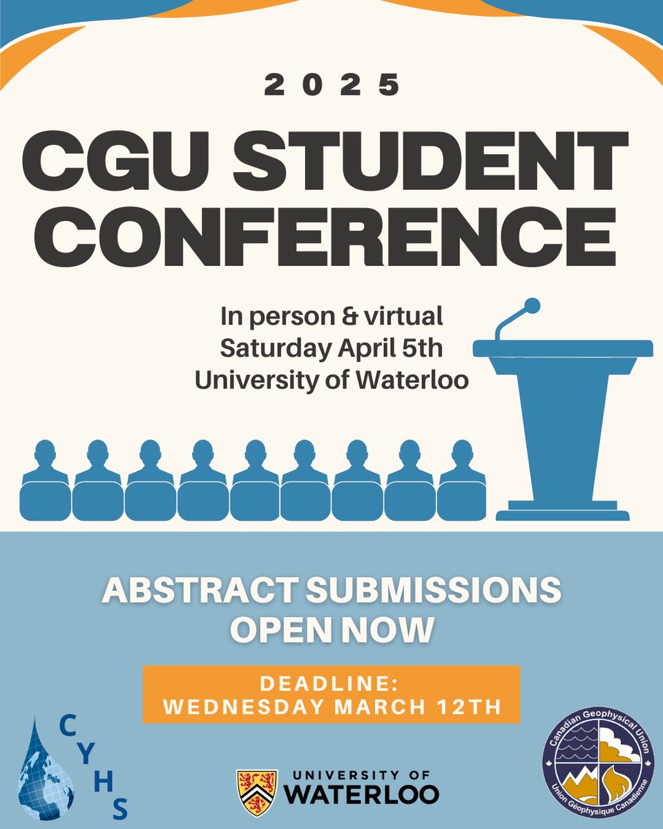 Canadian YHS (@canadianyhs) on Twitter photo Attn early career researchers! The annual <a href="/CGU_UGC/">CGU</a>  Student Conference is April 5th! Submit your abstracts by March 12th to present your research to a community of peers. This is a great opportunity to engage with the community. Submit abstracts here: lnkd.in/g-KFurcw Attn early career researchers! The annual <a href="/CGU_UGC/">CGU</a>  Student Conference is April 5th! Submit your abstracts by March 12th to present your research to a community of peers. This is a great opportunity to engage with the community. Submit abstracts here: lnkd.in/g-KFurcw