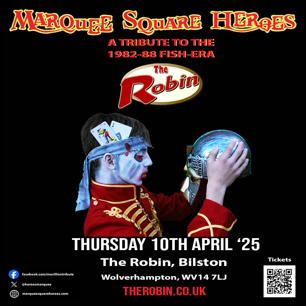 MARQUEE SQUARE HEROES
 return to The Robin, Bilston on Thurs, 10th April 2025!

After an unforgettable show in 2024. MSH bring their full-length, 2-hour Fish-era Marillion tribute, packed with classics &amp; deep cuts—including the epic Grendel!

🎟️ Tickets: marqueesquareheroes.com/xj9z