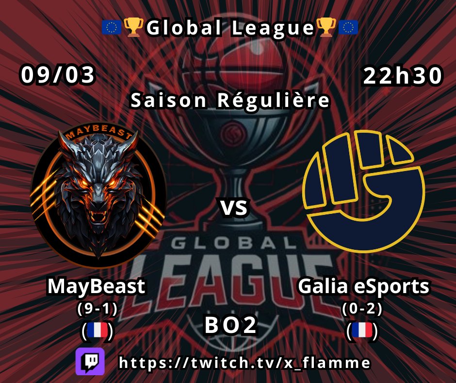 MayBeast2k (@maybeast2k) on Twitter photo 🇪🇺🏆 <a href="/GlobalLeague2k/">Global League (GL)</a> 🏆🇪🇺
Saison régulière
🗓️09/03
⏰22h30
🎥twitch.tv/x_flamme
⚔️ 🇫🇷 <a href="/GaliaEsport/">Galia Esport</a>
Roster:
♟️<a href="/x_flamme10/">Flamme</a>
🎯 <a href="/DarrowXVI/">Darrow</a>
🔐 @Younes66100
⚙️ <a href="/GG_NIIKE/">GG-NIIKE</a>
🛡️ <a href="/xMarloooo/">Marlo Stanfield sous crack</a>
Ce soir c'est Derby !!! Nos potos de <a href="/GaliaEsport/">Galia Esport</a>. Le divertissement pur. Go assumer. 🇪🇺🏆 <a href="/GlobalLeague2k/">Global League (GL)</a> 🏆🇪🇺
Saison régulière
🗓️09/03
⏰22h30
🎥twitch.tv/x_flamme
⚔️ 🇫🇷 <a href="/GaliaEsport/">Galia Esport</a>
Roster:
♟️<a href="/x_flamme10/">Flamme</a>
🎯 <a href="/DarrowXVI/">Darrow</a>
🔐 @Younes66100
⚙️ <a href="/GG_NIIKE/">GG-NIIKE</a>
🛡️ <a href="/xMarloooo/">Marlo Stanfield sous crack</a>
Ce soir c'est Derby !!! Nos potos de <a href="/GaliaEsport/">Galia Esport</a>. Le divertissement pur. Go assumer.