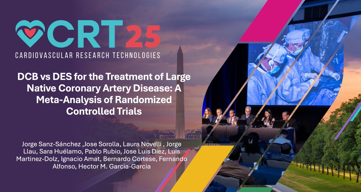 Jorge Sanz Sánchez (@sjorge4) on Twitter photo It was a pleasure to share our meta-analysis comparing DCBs with DES in large vessels at <a href="/CRT_meeting/">CRT Meeting</a> in the late-breaking clinical science session
crtonline.org/news-detail/ne…
<a href="/JaSorolla/">Jose Antonio Sorolla</a> <a href="/NovelliLaura1/">Laura Novelli</a> <a href="/JL_10_HILL/">Jose Luis Díez Gil</a> <a href="/ignamatsant/">Ignacio J. Amat</a> <a href="/luismdolz/">Luis Martinez Dolz</a> <a href="/BernardCortese/">Bernardo Cortese</a> <a href="/hect2701/">Prof. Hector M. Garcia-Garcia</a> <a href="/HemodinamicaFe/">Hemodinámica La Fe</a> It was a pleasure to share our meta-analysis comparing DCBs with DES in large vessels at <a href="/CRT_meeting/">CRT Meeting</a> in the late-breaking clinical science session
crtonline.org/news-detail/ne…
<a href="/JaSorolla/">Jose Antonio Sorolla</a> <a href="/NovelliLaura1/">Laura Novelli</a> <a href="/JL_10_HILL/">Jose Luis Díez Gil</a> <a href="/ignamatsant/">Ignacio J. Amat</a> <a href="/luismdolz/">Luis Martinez Dolz</a> <a href="/BernardCortese/">Bernardo Cortese</a> <a href="/hect2701/">Prof. Hector M. Garcia-Garcia</a> <a href="/HemodinamicaFe/">Hemodinámica La Fe</a>
