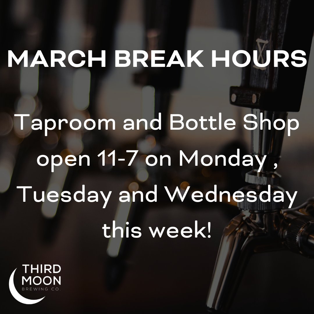 We're opening our taproom up this week for March Break!

Monday, Tuesday and Wednesday this week, our Taproom and Bottle Shop will be open from 11-7 each day. Come hang out and have some beers on tap or grab cans to go 🍻