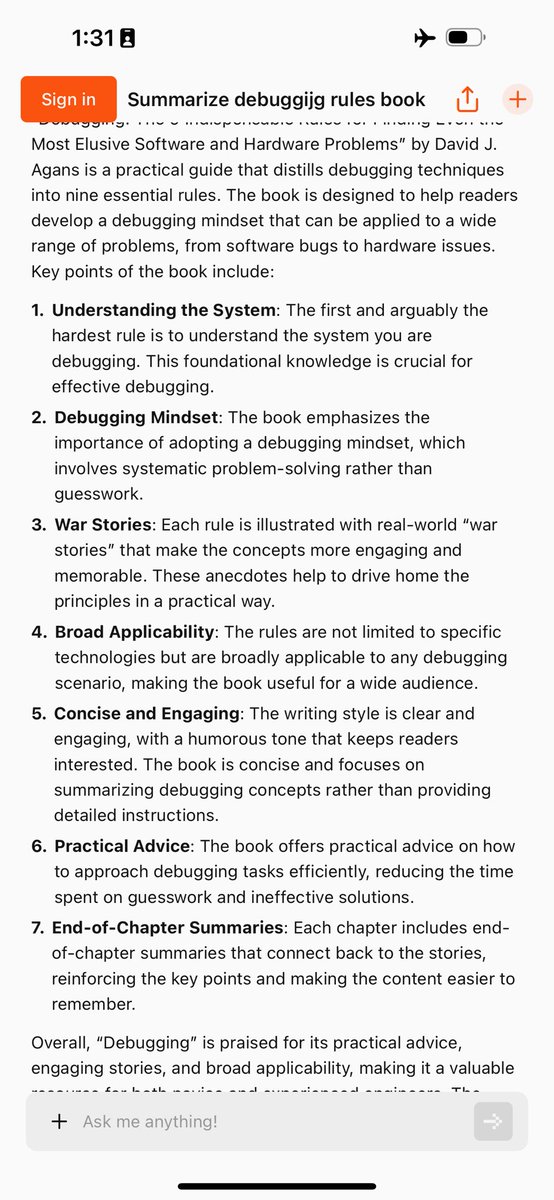 LeChat <a href="/Lechat_Mistral/">LeChat Mistral AI</a> 

If you were going to highlight some main points, it would make sense if those points are actually the main “rules” mentioned in the book 📕 
That would have been a good summary.