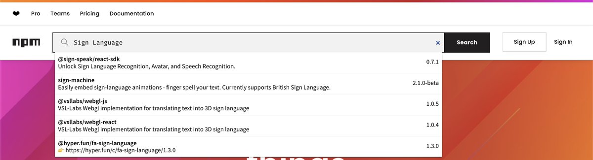 Big milestone for Sign-Speak! We’ve hit #1 on NPM when you search “sign language”! 🚀 In just 6 days, we’ve seen thousands of downloads, with hundreds coming in daily!

Even more exciting? Developer interest is booming!
