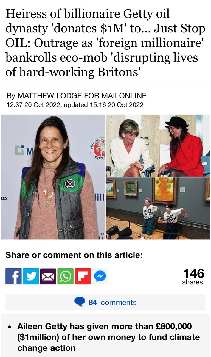 assortedshite's tweet image. Just Stop Oil's biggest funders? Aileen Getty (oil dynasty heir) &amp;amp; green energy mogul Dale Vince. Protests against Western heritage, bankrolled by big money. The irony writes itself.
