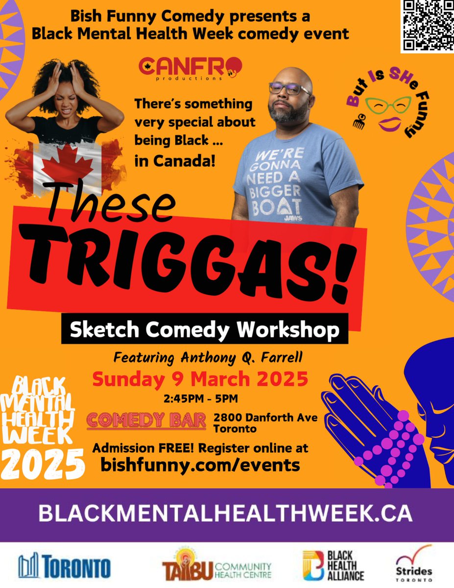 TODAY! #BMHW2025 Sketch Comedy Workshop: These Triggas 🎭

🗓️ March 9 | 🕑 2:45-5 PM | 📍 Comedy Bar Danforth, East Toronto

Join Anthony Q. Farrell for a workshop transforming Black Canadian experiences into comedy! 

Free entry! bishfunny.com/events