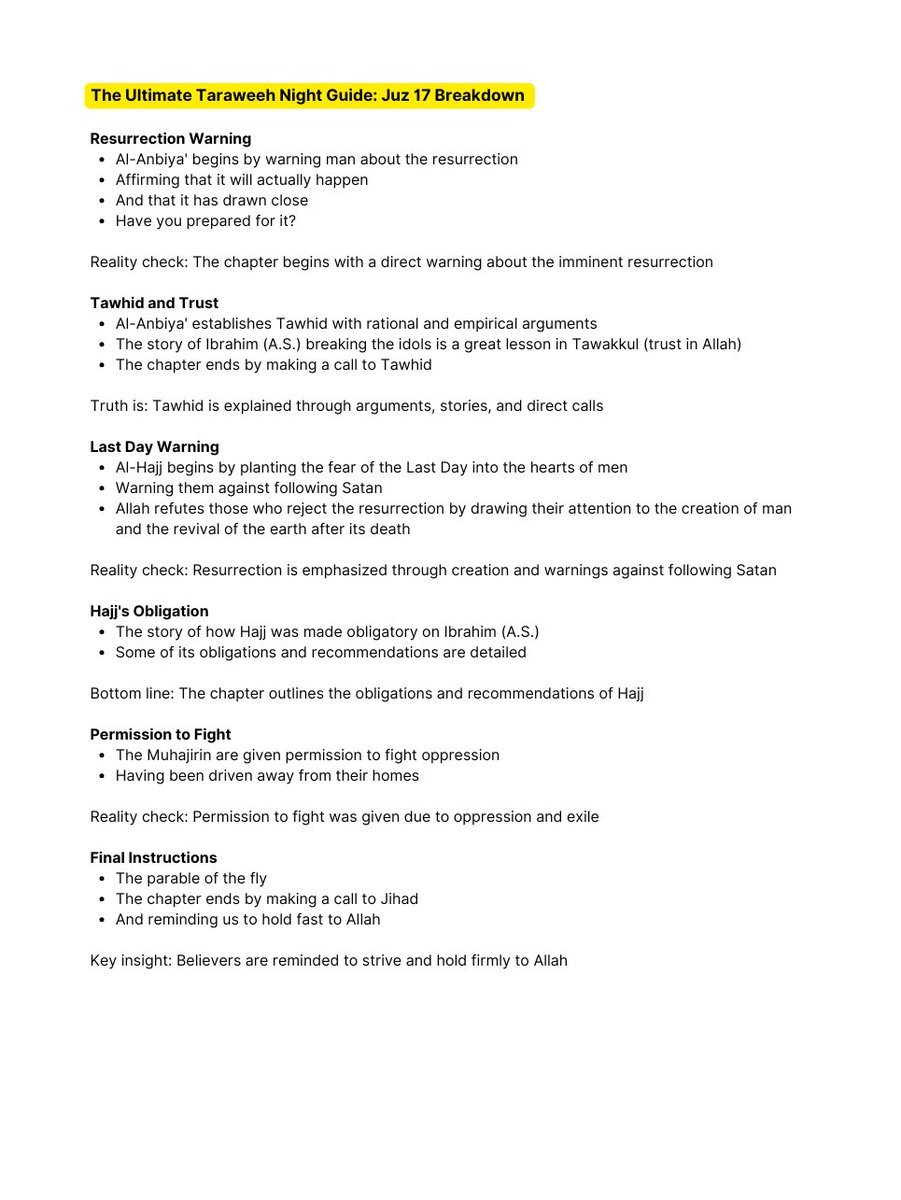 juz 17 taraweeh night guide

read before taraweeh to get a quick grasp of what's being recited tonight

spread the reward by sharing if you find beneficial!