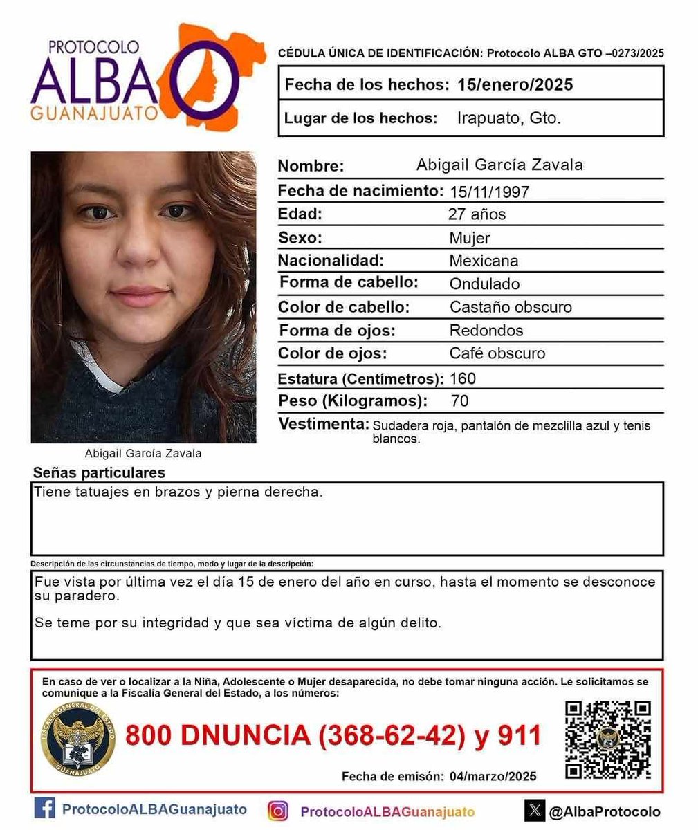 elsoldepuebla1's tweet photo. #ServicioSocial Busca a Abigail García Zavala de 27 años de edad, desaparecida en Irapuato GTO desde Enero 2025. La familia sospecha que podría estar en el estado de Puebla https://t.co/hTvIlTEV4S