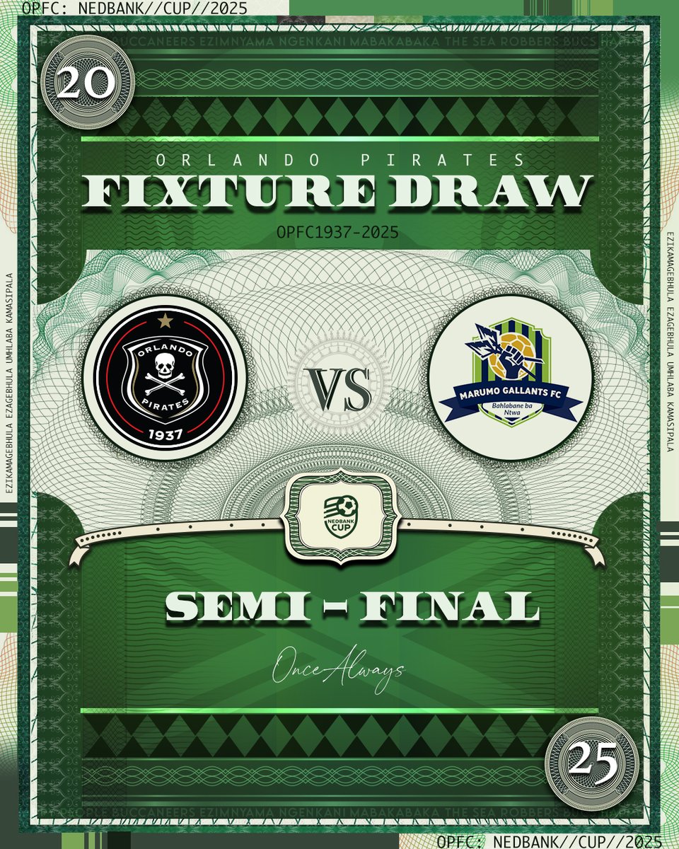 Orlando Pirates (@orlandopirates) on Twitter photo #NedbankCup Semi-Final Opponent
We are hosting <a href="/_Marumogallants/">MARUMO GALLANTS FC</a> ๐๏ธ TBC
โซ๏ธโช๏ธ๐ดโญ๏ธ
#OrlandoPirates
#OnceAlways #NedbankCup Semi-Final Opponent
We are hosting <a href="/_Marumogallants/">MARUMO GALLANTS FC</a> ๐๏ธ TBC
โซ๏ธโช๏ธ๐ดโญ๏ธ
#OrlandoPirates
#OnceAlways