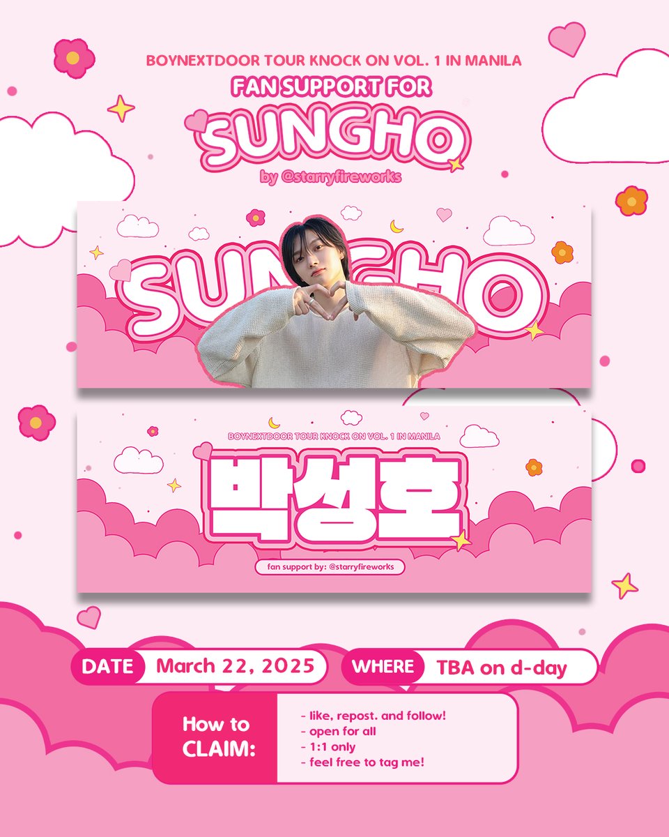 BOYNEXTDOOR TOUR KNOCK ON Vol. 1 in Manila freebies  

🩷⋅˚₊‧ 𐙚 sungho banner 𐙚 ‧₊˚ ⋅🩷
fan support by <a href="/starryfireworks/">‎ًhannah | bevertonliew lover era !</a>

see you, onedoors! ᯓᡣ𐭩  

#BOYNEXTDOORinMANILA #KNOCK_ON_Vol_1_IN_MANILA