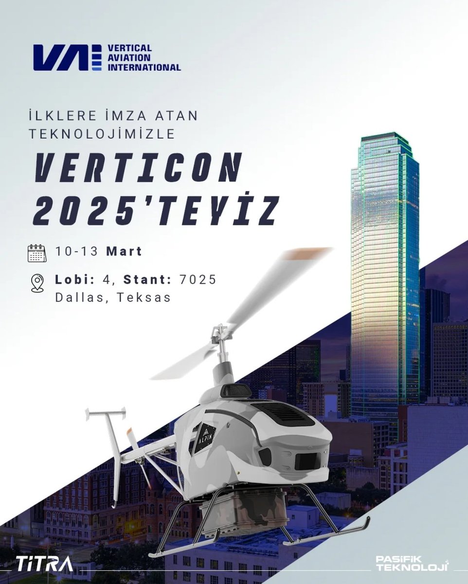 Savunma sanayii teknolojileri alanında faaliyet gösteren şirketimiz TİTRA ile yerli ve milli teknolojimizin gücünü göstermek için #VERTICON2025 'teyiz. ✨💪
.
.
We are at the #VERCTION2025 to showcase the power of our Technology leaves A mark! ✨💪
.
📆March 10-13
📍Lobby: 4 -
