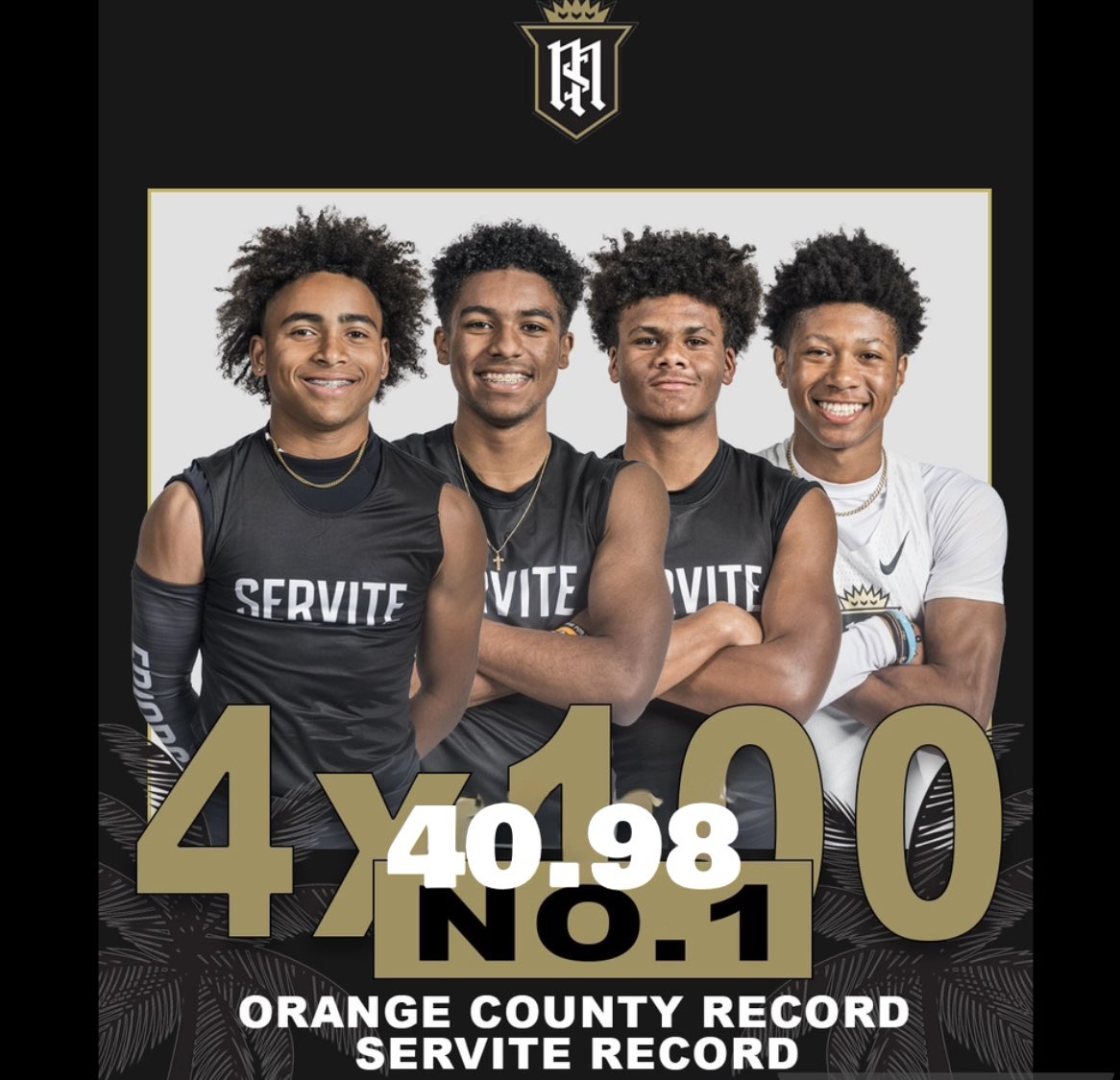 Yesterday at the Redondo Nike Track Festival, our 4x100 relay team reset their own Orange County record, and the first OC team to break the sub-41-second barrier with an impressive 40.98 sec. Let’s Goooo!!  #CredoStandUp #ThatServiteSpeed #ServiteTrack #RisingStars