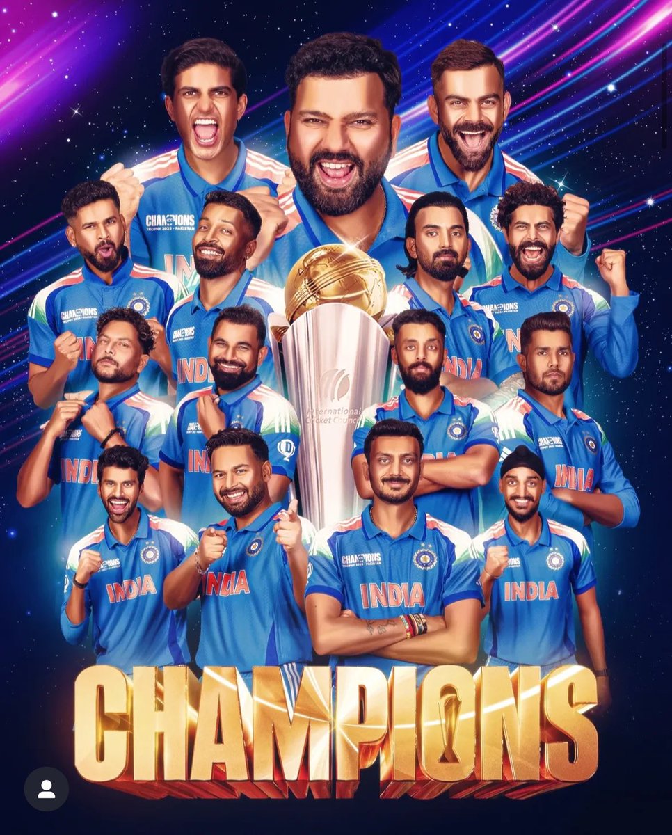 RamMNK's tweet photo. Congratulations to Team India on their third successful Champions Trophy victory. The nation is proud of your efforts. Shoutout to Captain Rohit Sharma &amp; Shreyas Iyer for beautifully anchoring the game. Special mention to the Black Caps NZ for their efforts.
#INDvNZ #champions https://t.co/kycNjR5tBw