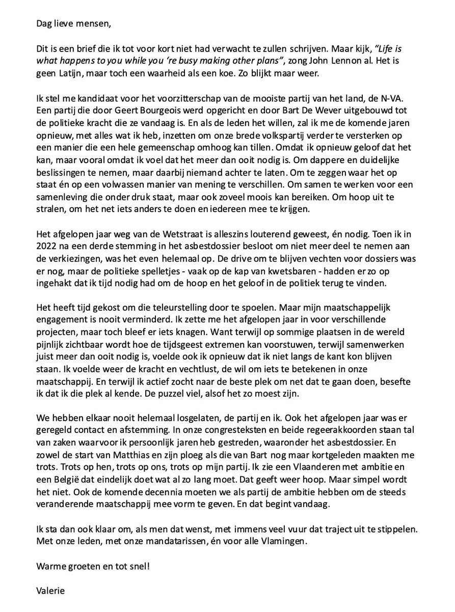 Ik stel me kandidaat voor het voorzitterschap van de N-VA.