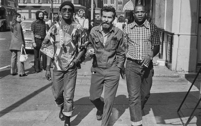 Athol Fugard flanked by John Kani (left) and Winston Ntshona (right).