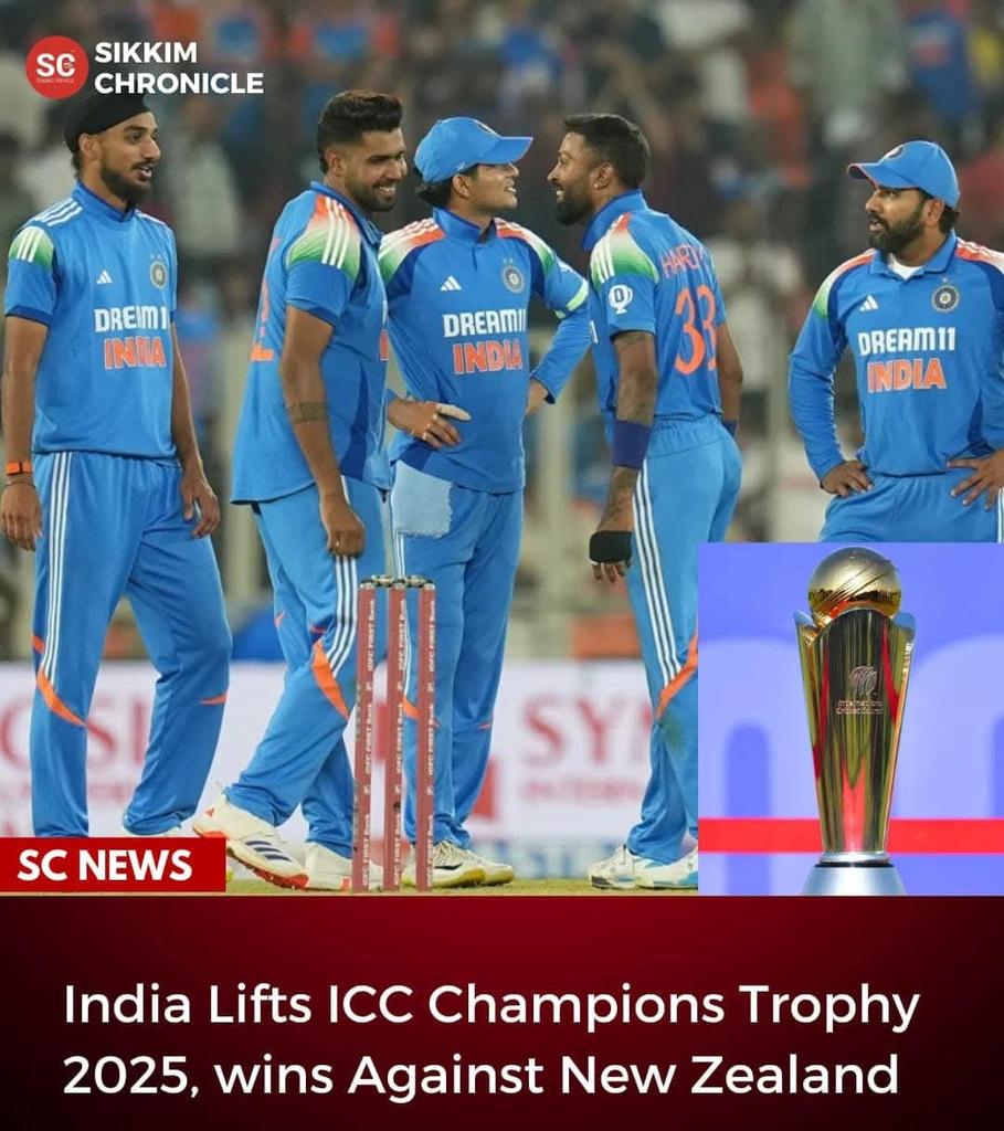 Tantaryaarif0's tweet photo. "CHAMPIONS! 🇮🇳🏆 India wins the #ChampionsTrophy2025! A historic victory, sheer dominance, and an unforgettable performance! 🏏💙 Celebrate the champions! 🎉 #INDvsNz #Cricket" https://t.co/lKmOFFQvJd