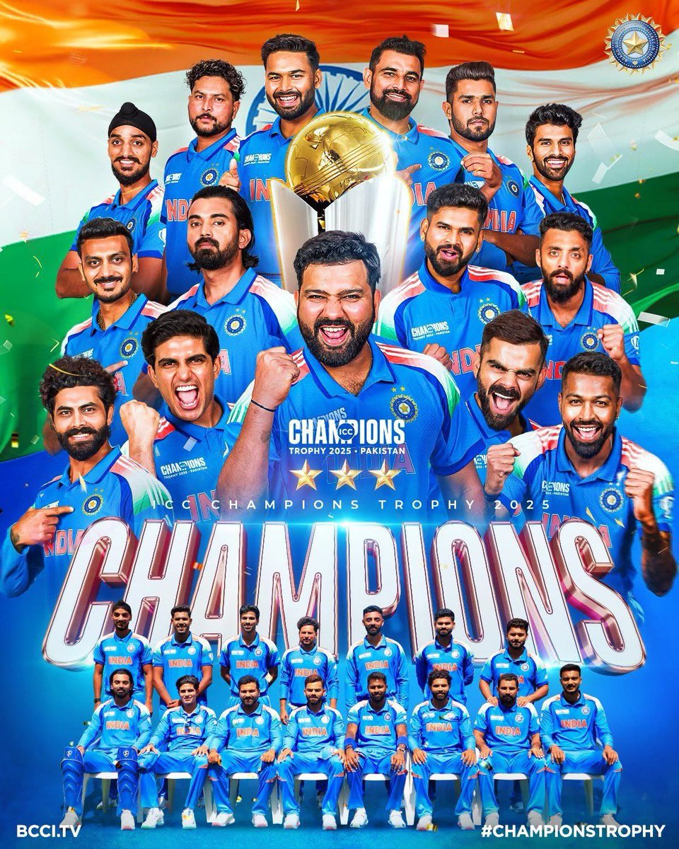 indiavoi's tweet photo. Heartiest congratulations and best wishes to the Indian cricket team for achieving a spectacular victory in the final match of #ChampionsTrophy2025.

#INDvsNZ https://t.co/PTuX1krQE3