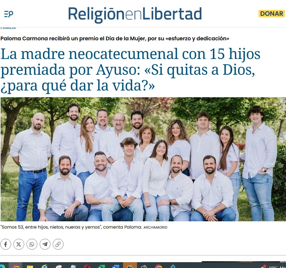 JulianMaciasT's tweet photo. Ayuso premió por el Día de la mujer a Paloma Carmona, miembro de la organización ultrarreligiosa del camino neocatecumenal (Los Kikos).
Un 8M como Dios manda. https://t.co/ECYb5oMyws
