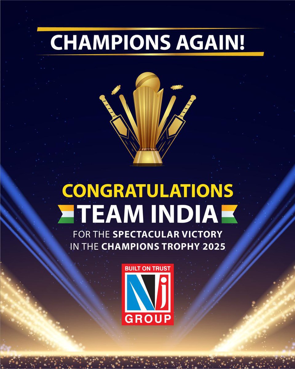 Champions Trophy Winners! 🏆  The journey, the struggle, the hard work—everything has led to this glorious moment! We came with determination, fought with passion, and conquered with resilience. SUPER SE UPAR #TeamIndia

#ChampionsTrophy2025 #ChampionsTrophy