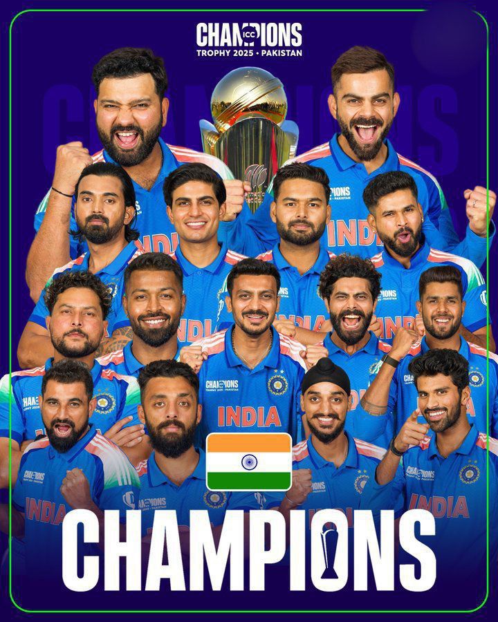 imjaipalsingh's tweet image. ❤️💐❤️💐❤️
Congratulations INDIAN TEAM &amp;amp; WHOLE NATION 4 Winning d Champions Trophy 2025 🏆🏆🏆