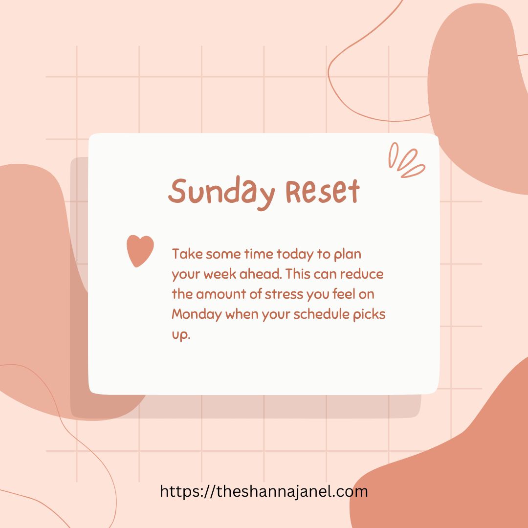 Looking for a way to have less stress during the week? Perform a Sunday Reset that has a component of planning your upcoming week. A Sunday Reset is a great way to start you week. Follow me for more productivity tips. #productivity #sundayreset #planning