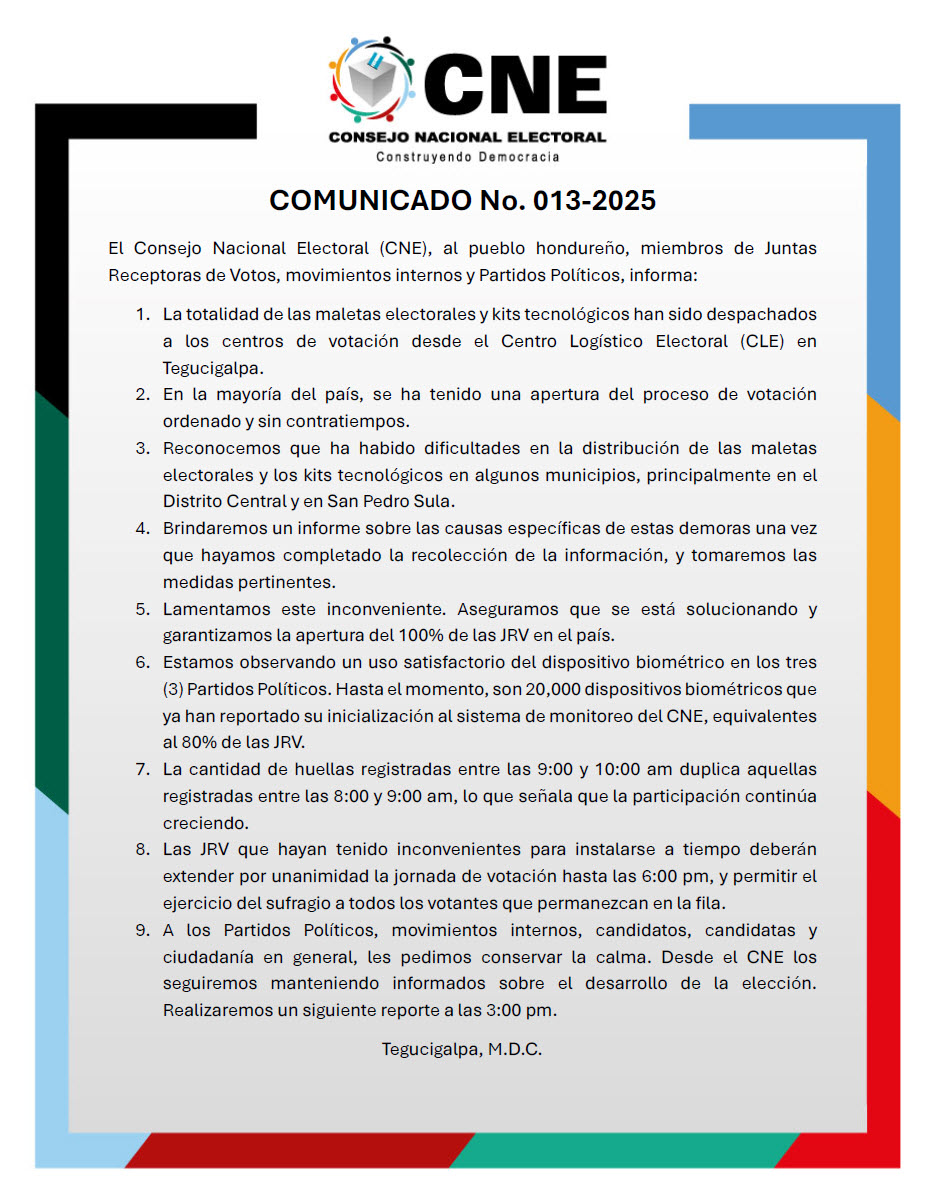 COMUNICADO No. 013-2025