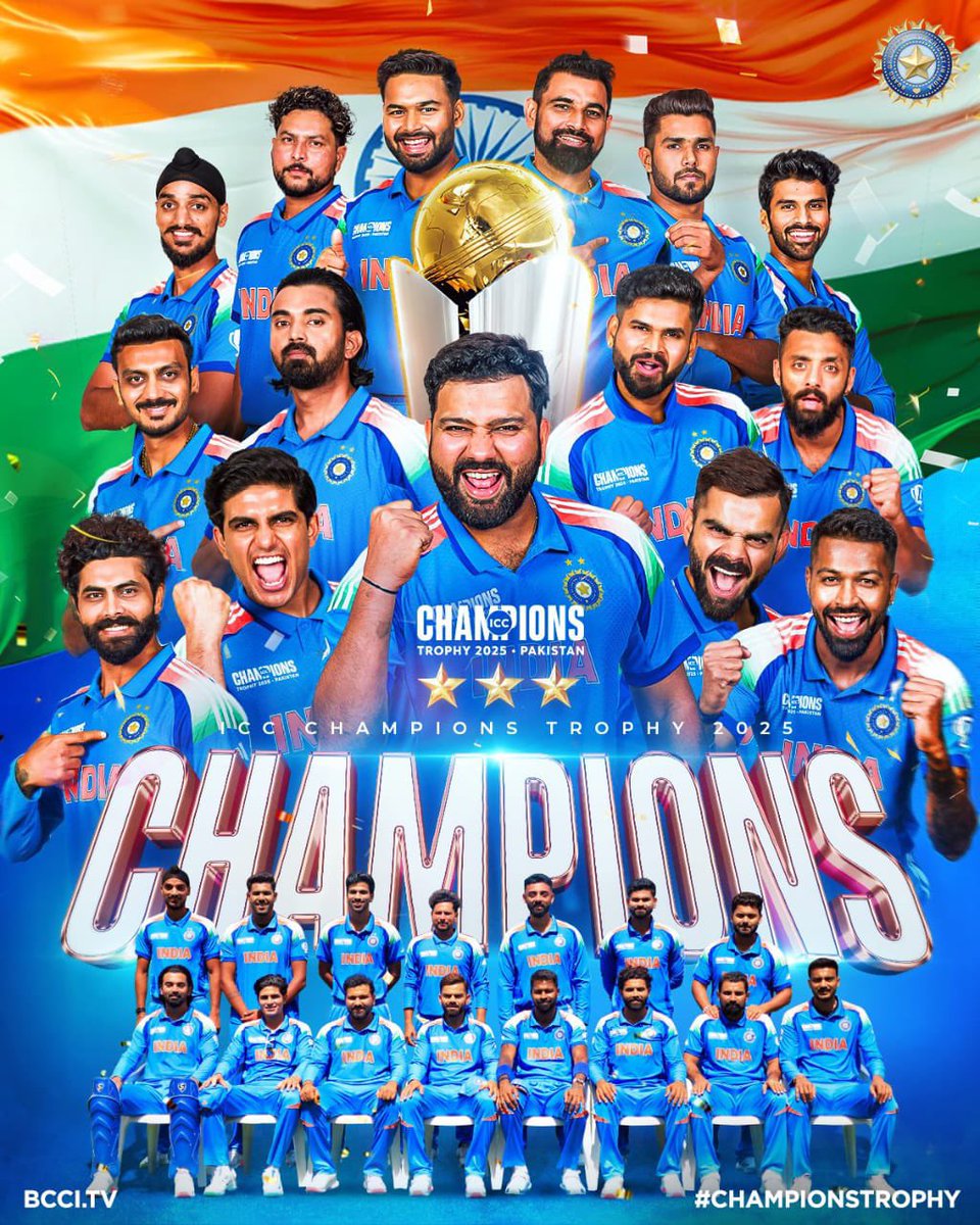 PKSIndian1's tweet photo. What a terrific performance by the team 🇮🇳 
Congratulations @ImRo45 @Indiancrickteam @BCCI 
#ChampionsTrophy2025 #INDvsNZFinalMatch https://t.co/7z0GxrFglF
