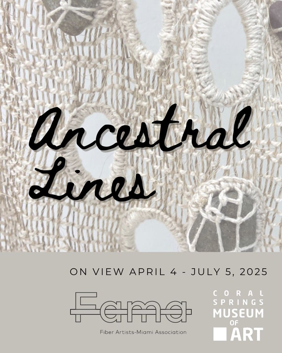 Mark your calendars for the Opening Reception of "Ancestral Lines," an exhibition crafted in collaboration with the Fiber Artists Miami Association (FAMA), showcasing the work of over 60 talented members!  #fiberarts #southfloridaarts #browardarts