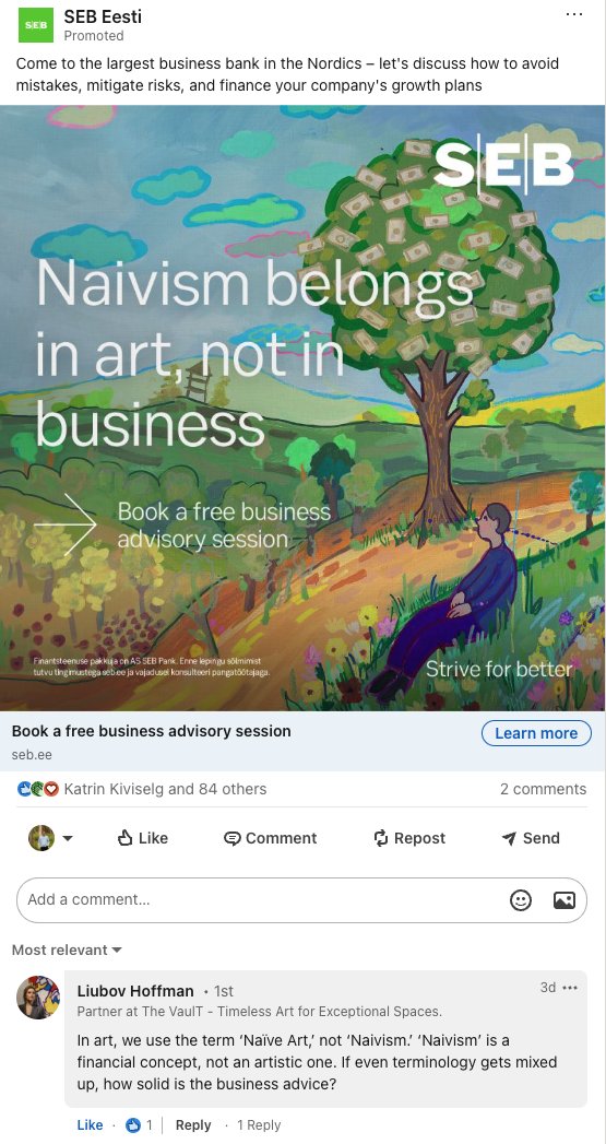 What an horrible idea for a bank ad, what a beautiful burn in the comments