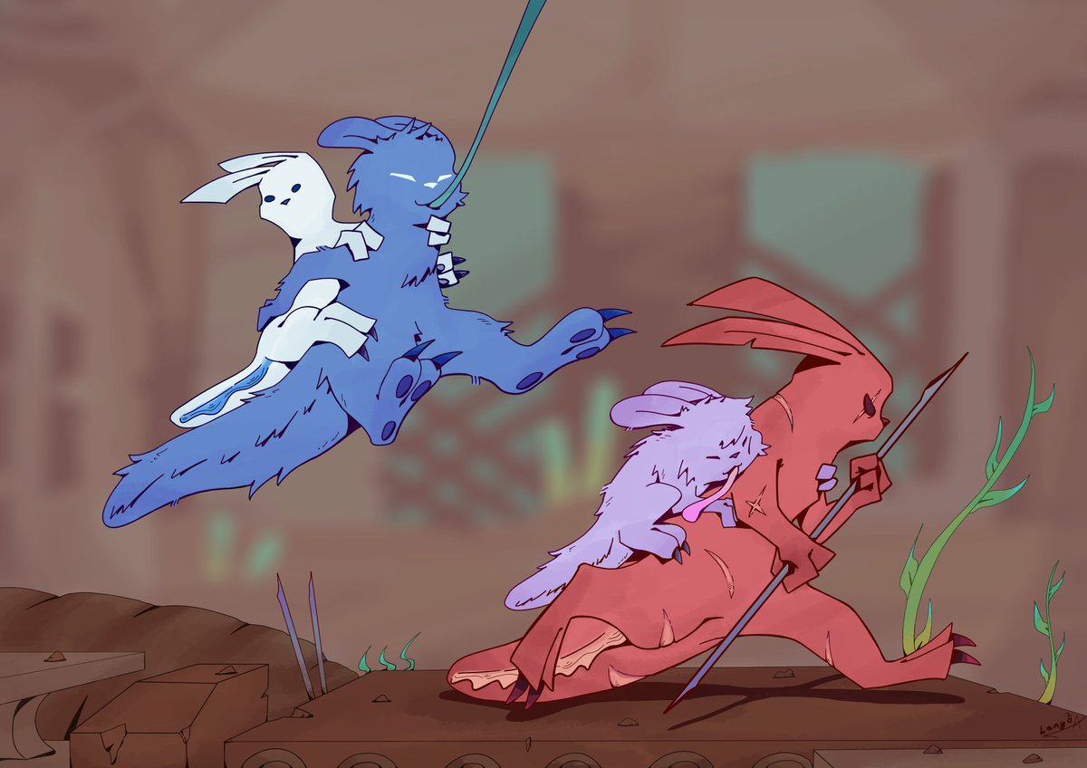 LangoPrawn's tweet image. #rainworldfanart #rainworldMe and my girlfriend playing as saint and hunter with our pups!@kapiilustradora
