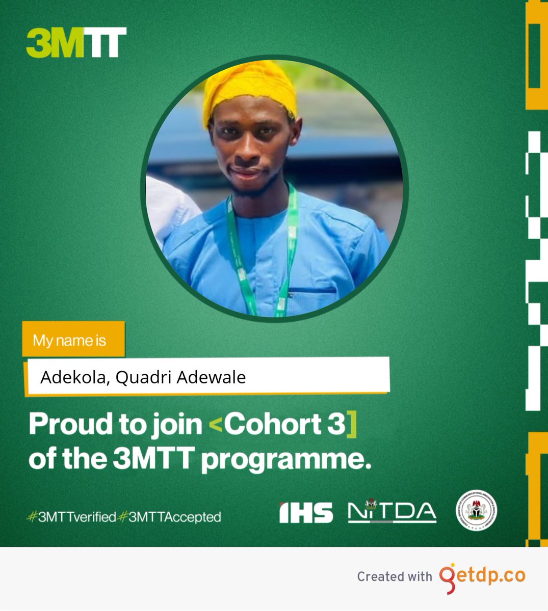 AlgebraXDataSci's tweet image. 🚀 Exciting News! 🚀
I’m thrilled to be selected for 3MTT Cohort 3 in Data Science! 📊✨

Want to start your own tech journey? Apply now! 🔗 3mtt.nitda.gov.ng
#My3MTT #3MTTWeeklyReflection @3mttNigeria @IHSTowers @NITDANigeria @MTNNG